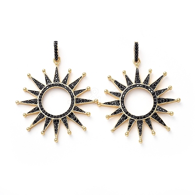 Brass Micro Pave Black Cubic Zirconia Solar Eclipse Pendants KK-I658-56-1