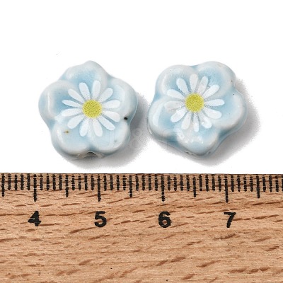 Glaze Daisy Flower Printed Porcelain Beads PR-CBA03B0-04E-1