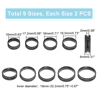 18Pcs 9 Size 201 Stainless Steel Grooved Finger Ring for Men Women STAS-UN0045-60B-EB-1