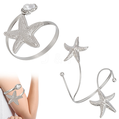 1Pc Alloy with Plastic Pearl Arm Cuff Bangles for Women BJEW-CY0001-14P-1