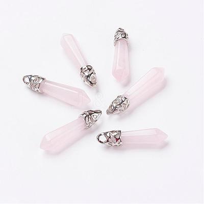 Natural Rose Quartz Pointed Pendants G-P309-05-1