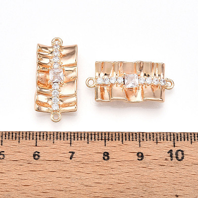 Brass Pave Clear Cubic Zirconia Connector Charms KK-T074-50G-1