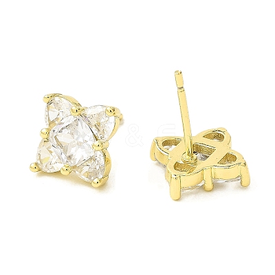 Rhombus Brass Micro Cubic Zirconia Stud Earrings EJEW-L270-20G-01-1