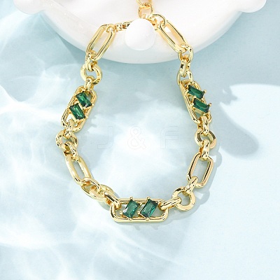Ring & Paperclip Brass Micro Pave Cubic Zirconia Link Chain Bracelets for Women BJEW-D458-03G-05-1