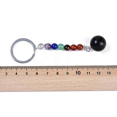 Natural Unakite Round Beaded Keychain G-H076-01P-08-1
