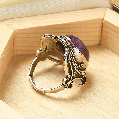 Natural Amethyst Adjustable Rings RJEW-I108-02AS-02-1