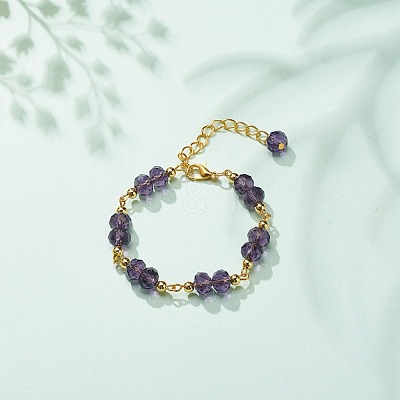 Glass Rondelle & Brass Beaded Bracelet for Women BJEW-JB08605-1