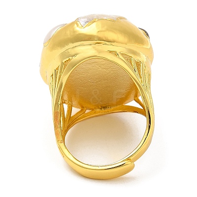 Brass Twist Oval Dome Adjustable Rings with Natural Pearl RJEW-M150-01G-1