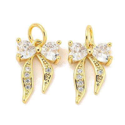 Rack Plating Brass Micro Pave Clear Cubic Zirconia Pendants KK-B093-01F-G-1