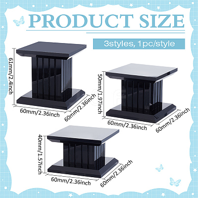 3Pcs 3 Sizes Square Acrylic Jewelry Display Pedestals ODIS-WH0038-170B-1