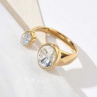 304 Stainless Steel Pave Clear Cubic Zirconia Cuff Open Rings for Women RJEW-F207-03E-G-1