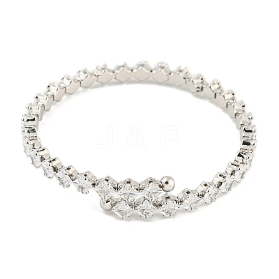 Rack Plating Brass Pave Clear Cubic Zirconia Rhombus Open Cuff Bangles BJEW-B110-02P-1