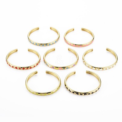 Butterfly Enamel Cuff Bangle BJEW-S141-05-1
