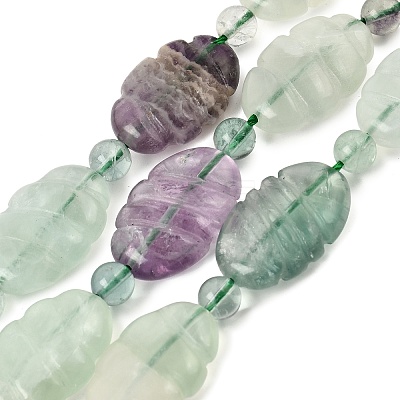 Natural Rainbow Fluorite Carved Beads Strands GG-CBA0487-D01-24x16mm-1