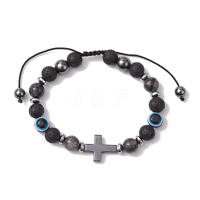 Natural Lava Rock Braided Bead Bracelets for Women Men BJEW-JB11138-01-1