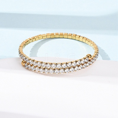 304 Stainless Steel Micro Pave Cubic Zirconia Open Cuff Bangles for Women BJEW-K293-04B-G-1