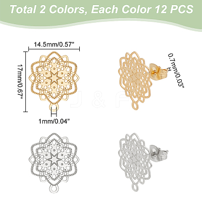 24Pcs 2 Colors 304 Stainless Steel Stud Earring Findings STAS-UN0040-80-1