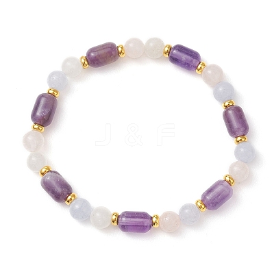 Natural Gemstone Round & Barrel Beads Stretch Bracelets for Women Men BJEW-JB13478-1