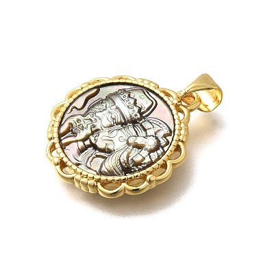Brass with Natural Shell Carved Pendants KK-Z091-06G-01-1