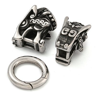 Tibetan Style 304 Stainless Steel Spring Gate Rings FIND-Z046-04AS-02-1