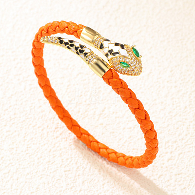 Alloy Cubic Zirconia & Enamel Braided Syntheti Leather Cord Cuff Bangles FS-WG13903-05-1