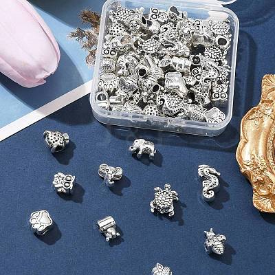 60Pcs 10 Style Tibetan Style Alloy European Beads TIBEB-FS0001-03-1