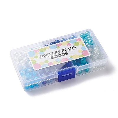 Mixed Baking Paint Crackle Glass & Glass Pearl Bead Sets HY-X0009-8mm-03-1