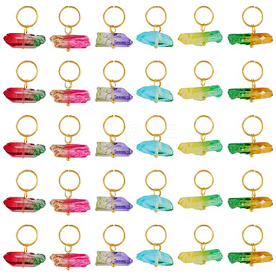 30Pcs 6 Styles Electroplated Natural Quartz Crystal Pendants PALLOY-TAC0228-1