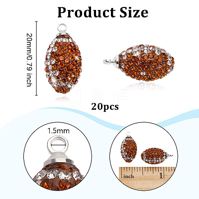 20Pcs Rugby Polymer Clay Rhinestone Pendants PALLOY-OC00050-1