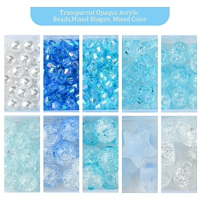 10 Styles Transparent Crackle Acrylic Beads MACR-FS0001-81-1