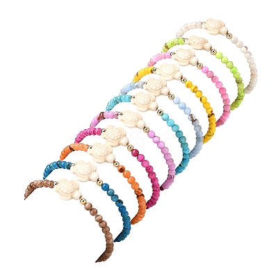 11Pcs Natural Persian Jade Round Beaded & Dyed Synthetic Turquoise Beaded Stretch Bracelets BJEW-JB12005-1