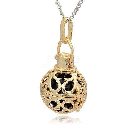 Golden Tone Brass Hollow Round Cage Pendants KK-J235-06G-1