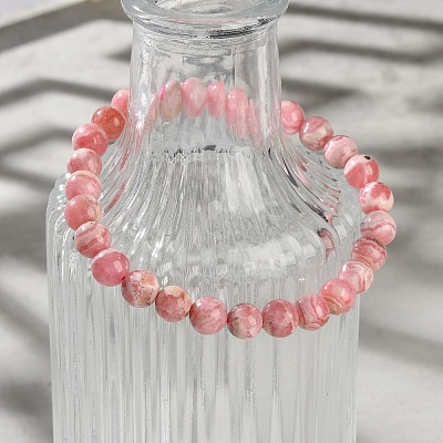 Natural Argentina Rhodochrosite Beaded Stretch Bracelets BJEW-L700-01A-1