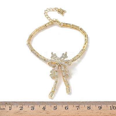Bowknot Brass Micro Pave Cubic Zirconia Link Chain Bracelets for Women BJEW-A279-01G-1
