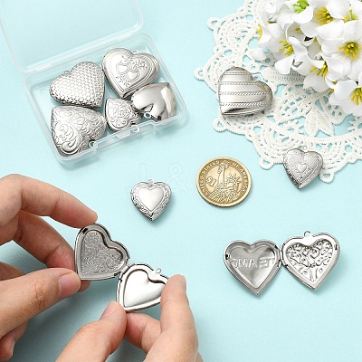 10Pcs 10 Styles 304 Stainless Steel Locket Pendants STAS-YW0011-31-1