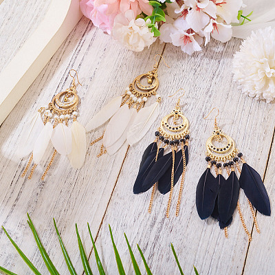 2Pairs 2 Colors Feather Chandelier Earrings EJEW-TA0001-81E-1