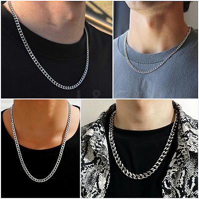 1Pc 304 Stainless Steel Cuban Link Chain Necklaces for Men Women NJEW-BM0001-08C-1