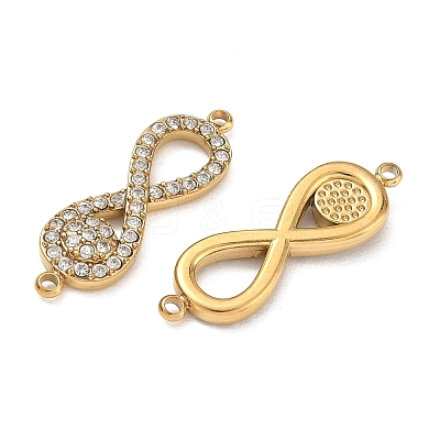 304 Stainless Steel Micro Pave Clear Cubic Zirconia Connector Charms CU-CBAF0F8-04G-1