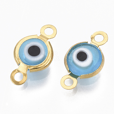 Handmade Evil Eye Lampwork Links connectors X-STAS-T041-02G-03-1