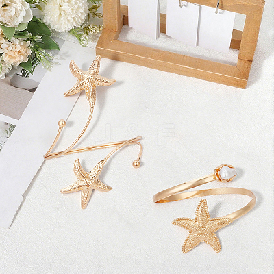 1Pc Alloy with Plastic Pearl Arm Cuff Bangles for Women BJEW-CY0001-14G-1