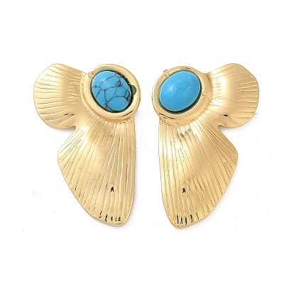 Flower 304 Stainless Steel Synthetic Turquoise Stud Earrings for Women EJEW-U046-16G-1