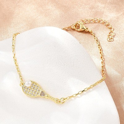 Brass Micro Pave Clear Cubic Zirconia Link Bracelets for Women KK-CBA68DA-01-1