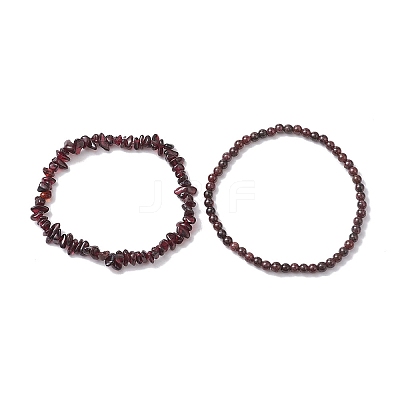 Chip & Round Natural Garnet Beaded Stretch Bracelets for Women BJEW-JB10189-04-1
