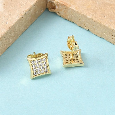 Square Brass Micro Pave Clear Cubic Zirconia Stud Earrings EJEW-Z144-09G-1