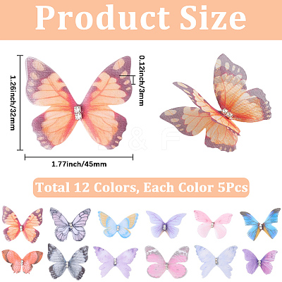 60Pcs 12 Styles 3D Gauze Butterfly Ornament Accessories FIND-SP0020-64A-1