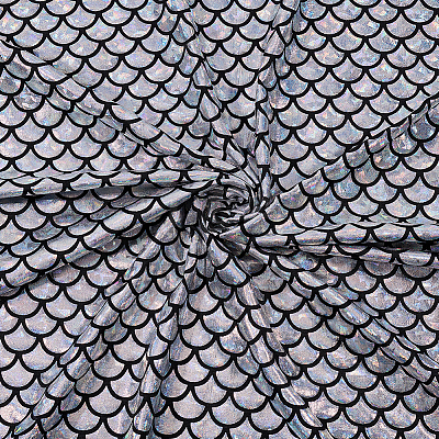 Sparkly Hologram Spandex Mermaid Printed Fish Scale Fabric AJEW-WH0314-30C-1