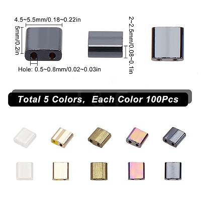 500Pcs 5 Style 2-Hole Opaque/Electroplate Glass Seed Beads SEED-SC0001-11-1