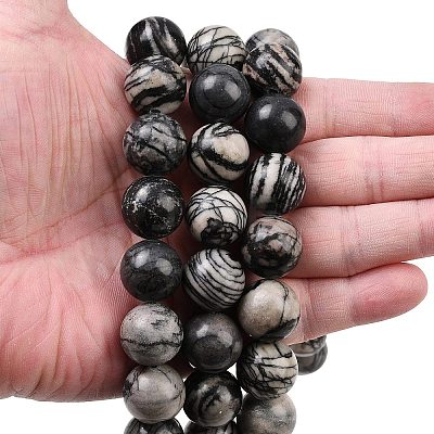 Natural Black Netstone Beads Strands G-L648-A11-16mm-1