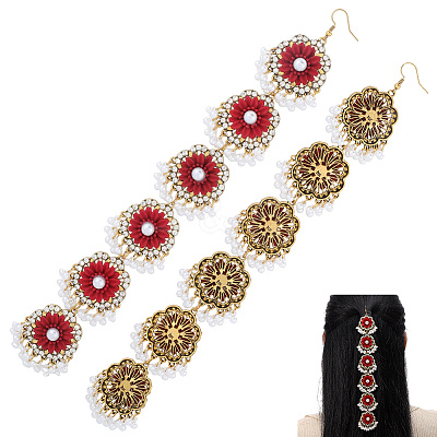 Retro Flower Alloy & Glass & ABS Plastic Hair Accessories EJEW-WH20018-02A-1