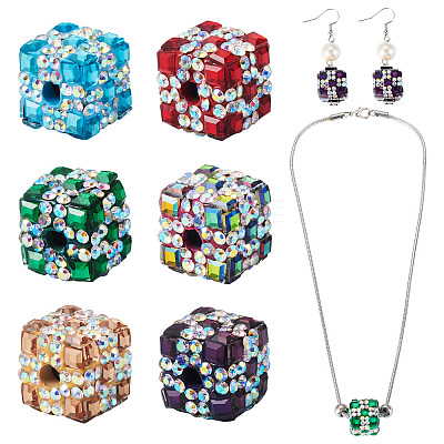6Pcs 6 Colors Handmade Polymer Clay Rhinestone Beads RB-TA0001-31-1